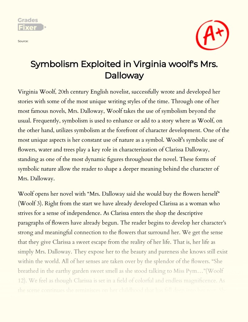 Symbolism Exploited in Virginia Woolf's Mrs. Dalloway [Essay Example