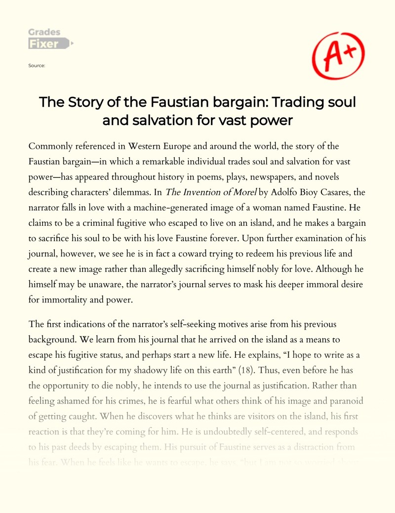 The Story of the Faustian bargain Trading soul and salvation for vast