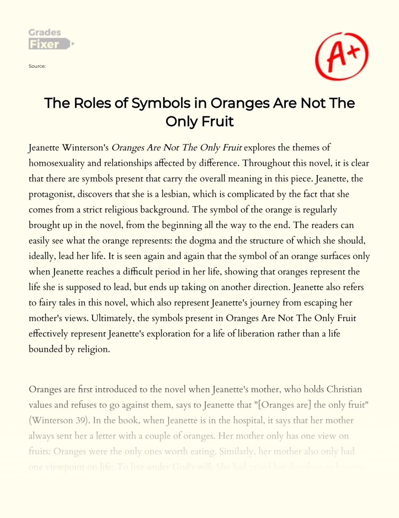 The Roles of Symbols in Oranges Are Not The Only Fruit [Essay Example], 2743 words GradesFixer