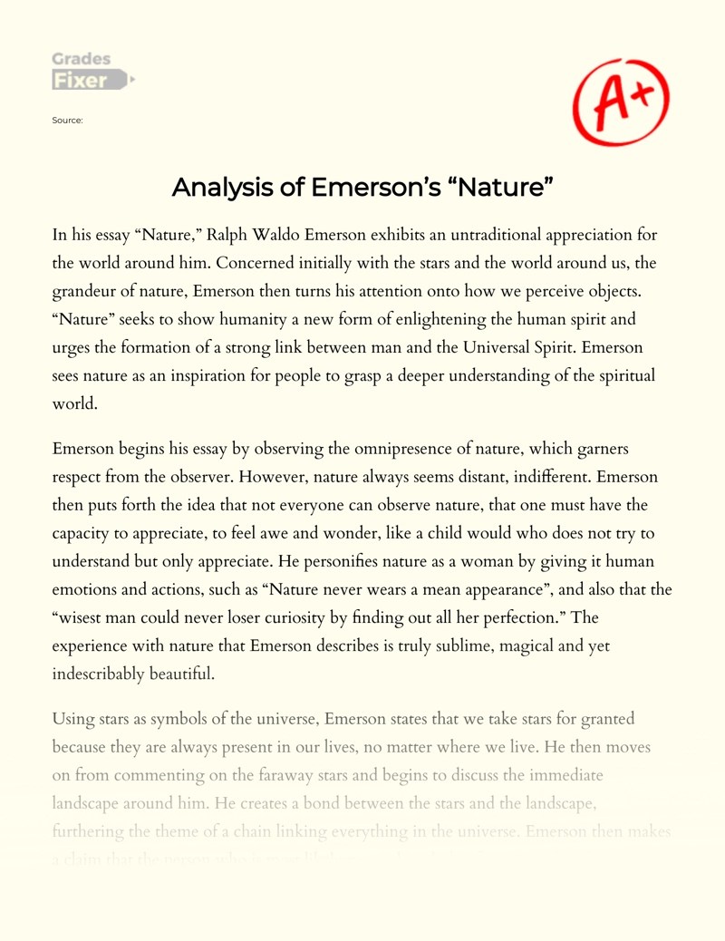 Analysis of Emerson’s “Nature” [Essay Example], 853 words GradesFixer