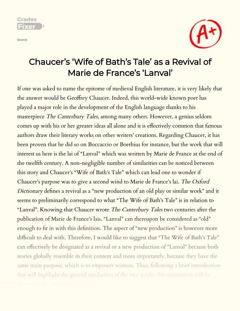 Chaucer's "Wife of Bath's Tale" as a Revival of "Marie De France's
