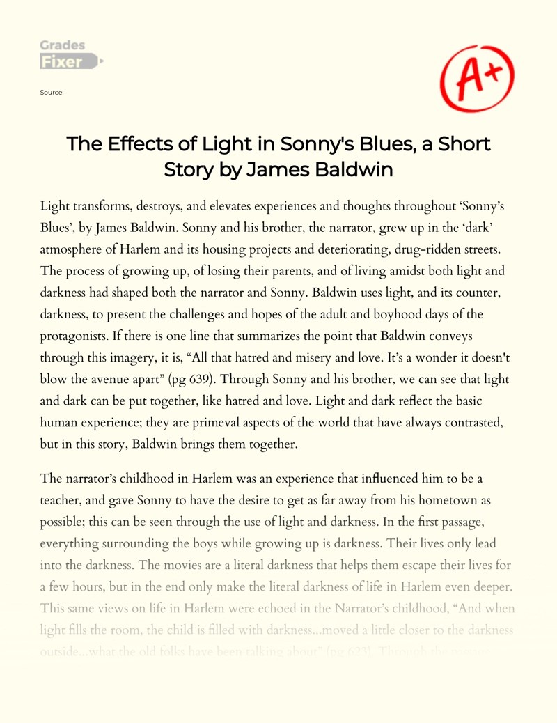 The Effects of Light in Sonny's Blues, a Short Story by James Baldwin