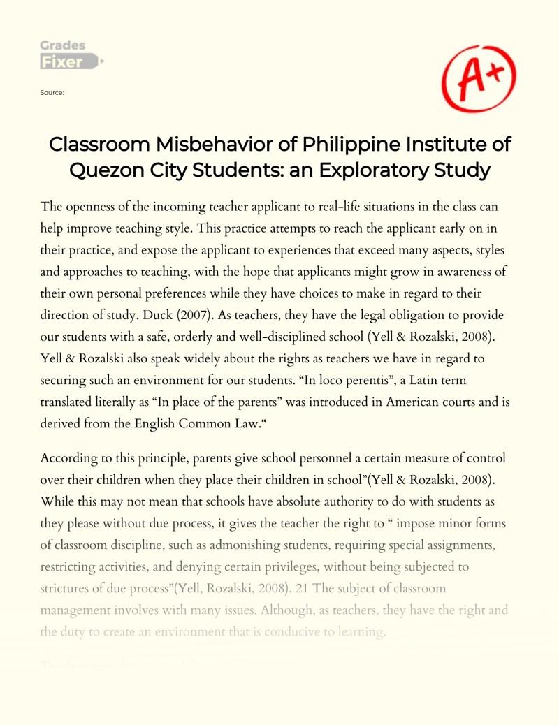 Causes And Solutions To Classroom Misbehavior [Essay Example], 1637