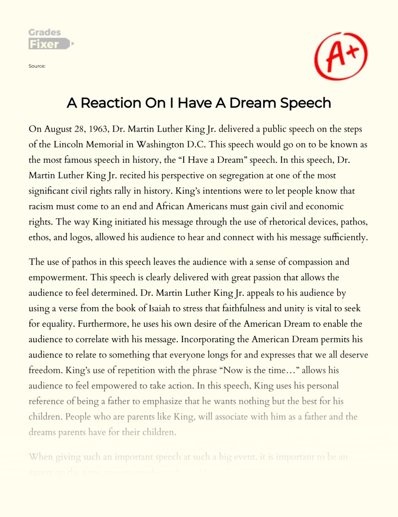 Analysis of Martin Luther King's "I Have a Dream" Speech: [Essay