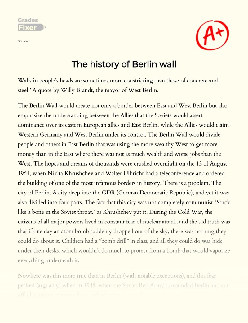 The history of Berlin wall [Essay Example], 1569 words GradesFixer