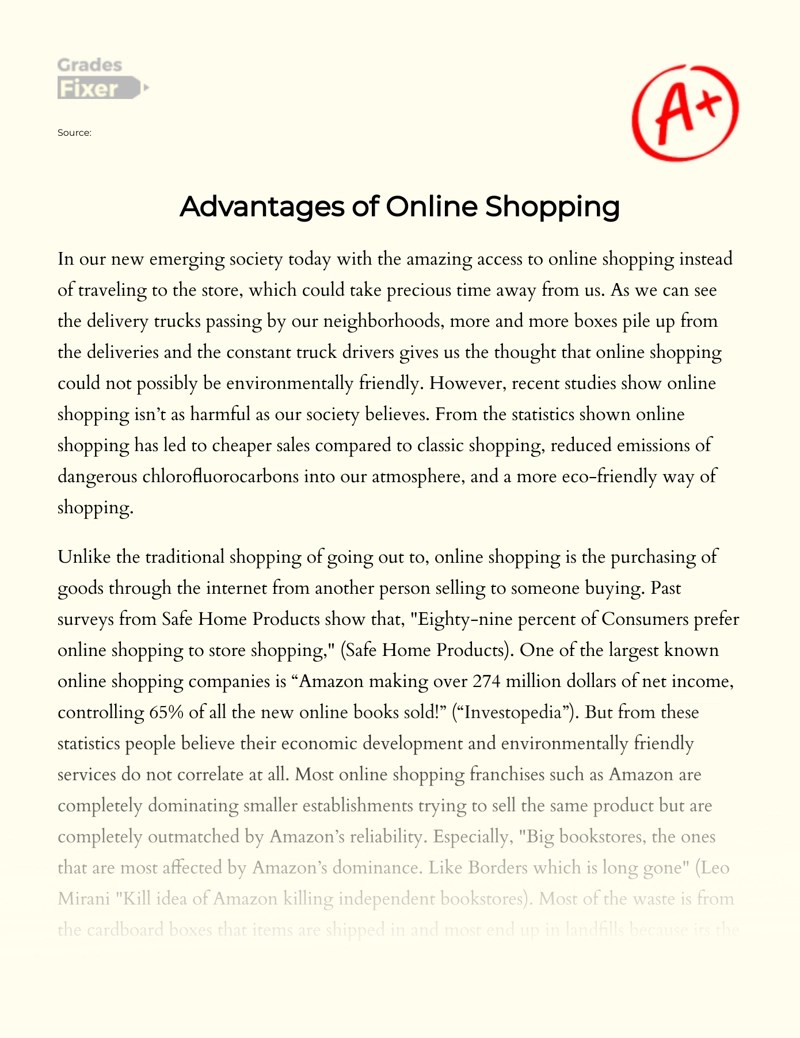 Advantages of Online Shopping [Essay Example], 758 words GradesFixer