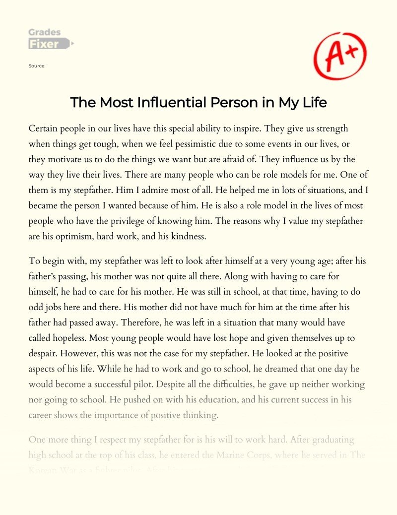 Who is the Most Influential Person in Your Life [Essay Example], 1797