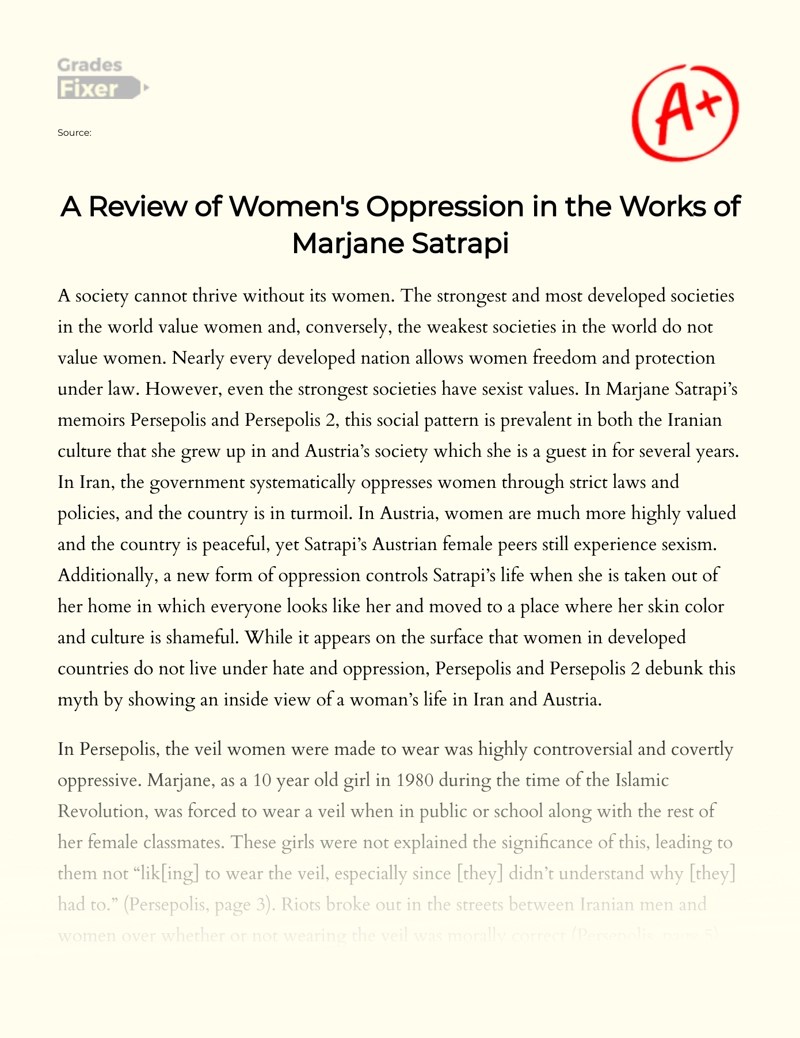 A Review of Women's Oppression in the Works of Marjane Satrapi [Essay