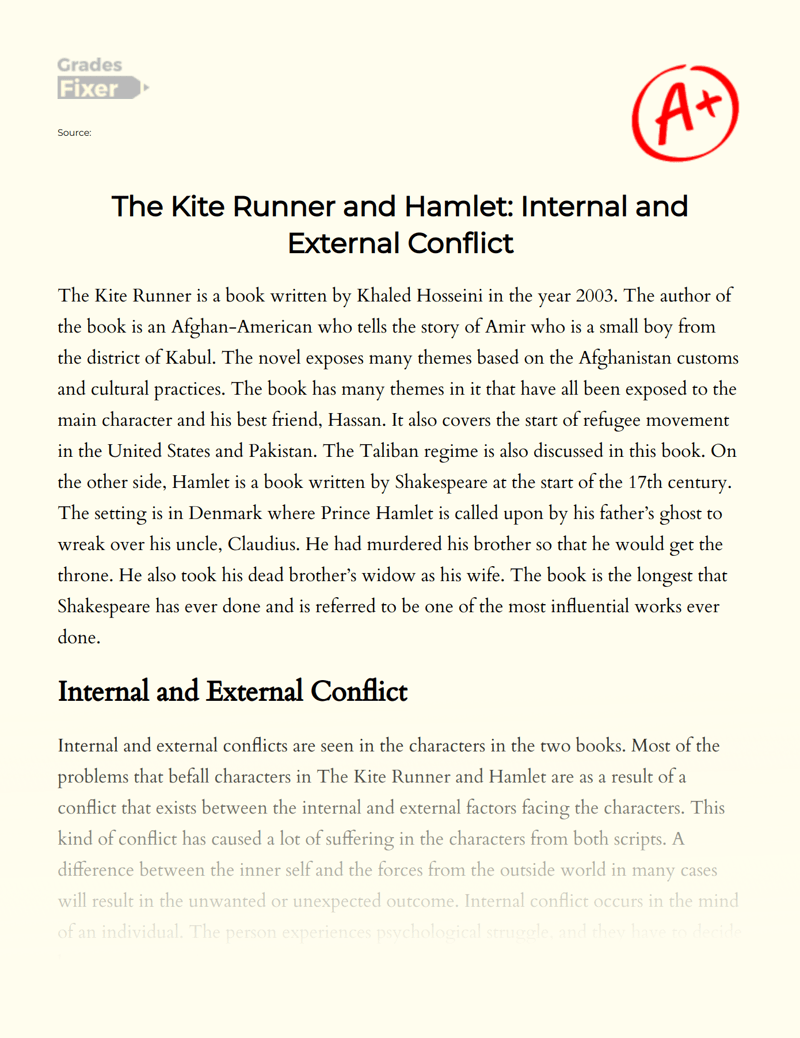 The Kite Runner and "Hamlet" Internal and External Conflict [Essay