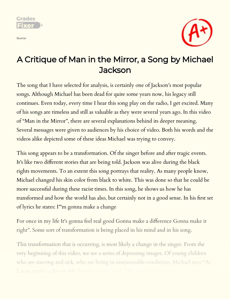 A Critique of Man in the Mirror, a Song by Michael Jackson [Essay
