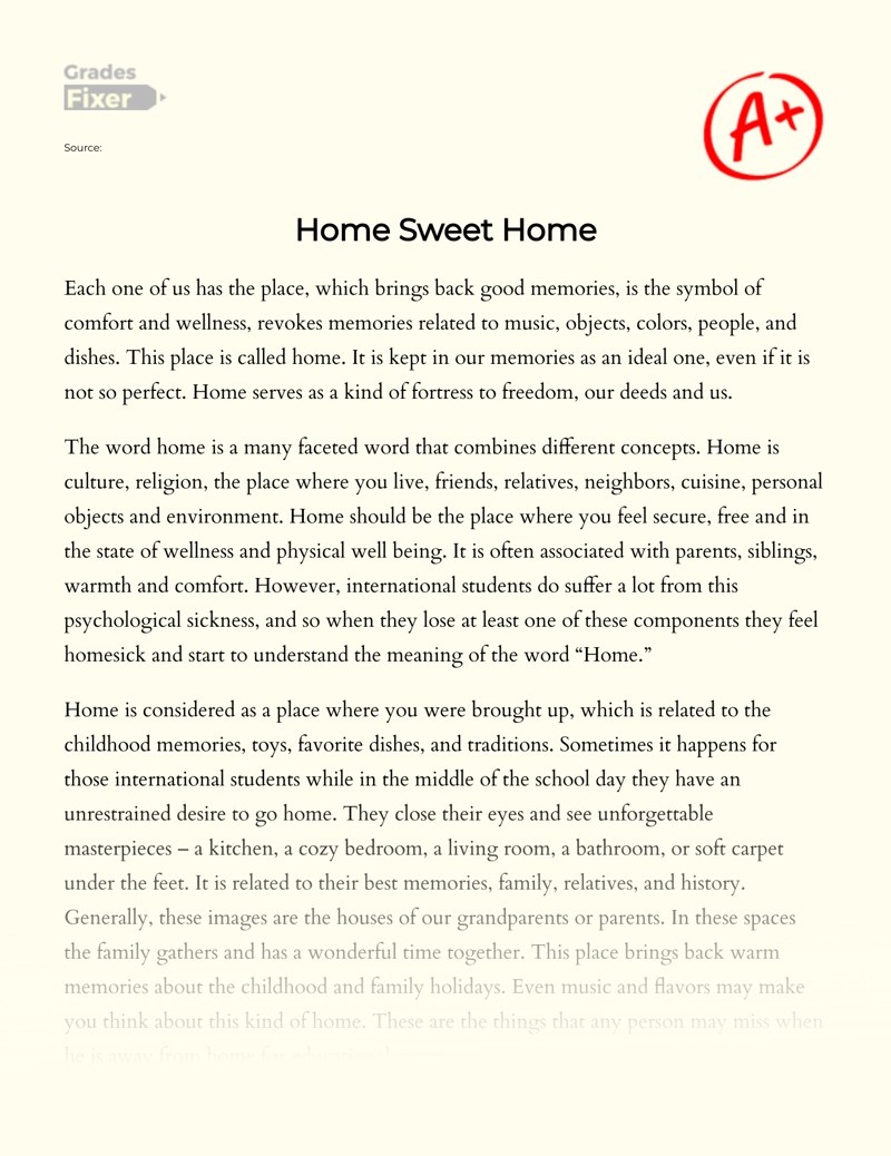 Home Sweet Home [Essay Example], 993 words GradesFixer