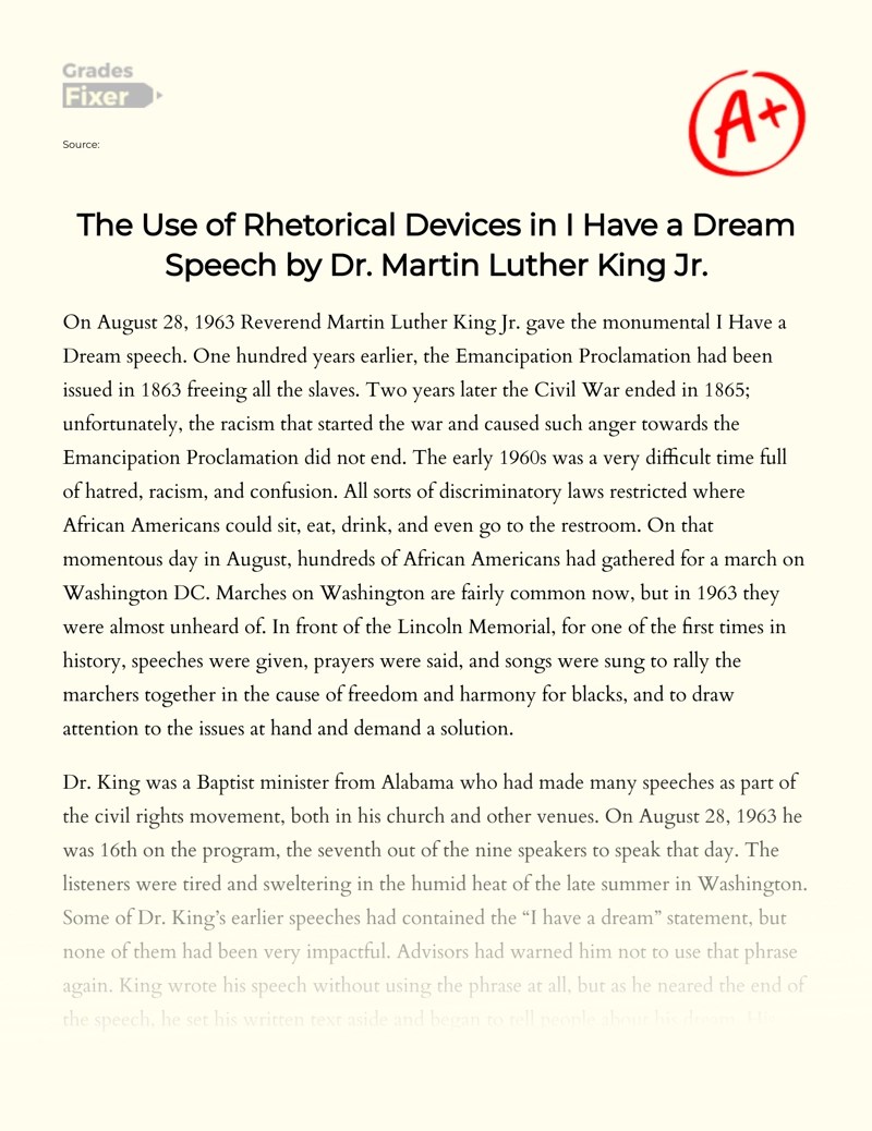 The Use of Rhetorical Devices in I Have a Dream Speech by Dr. Martin