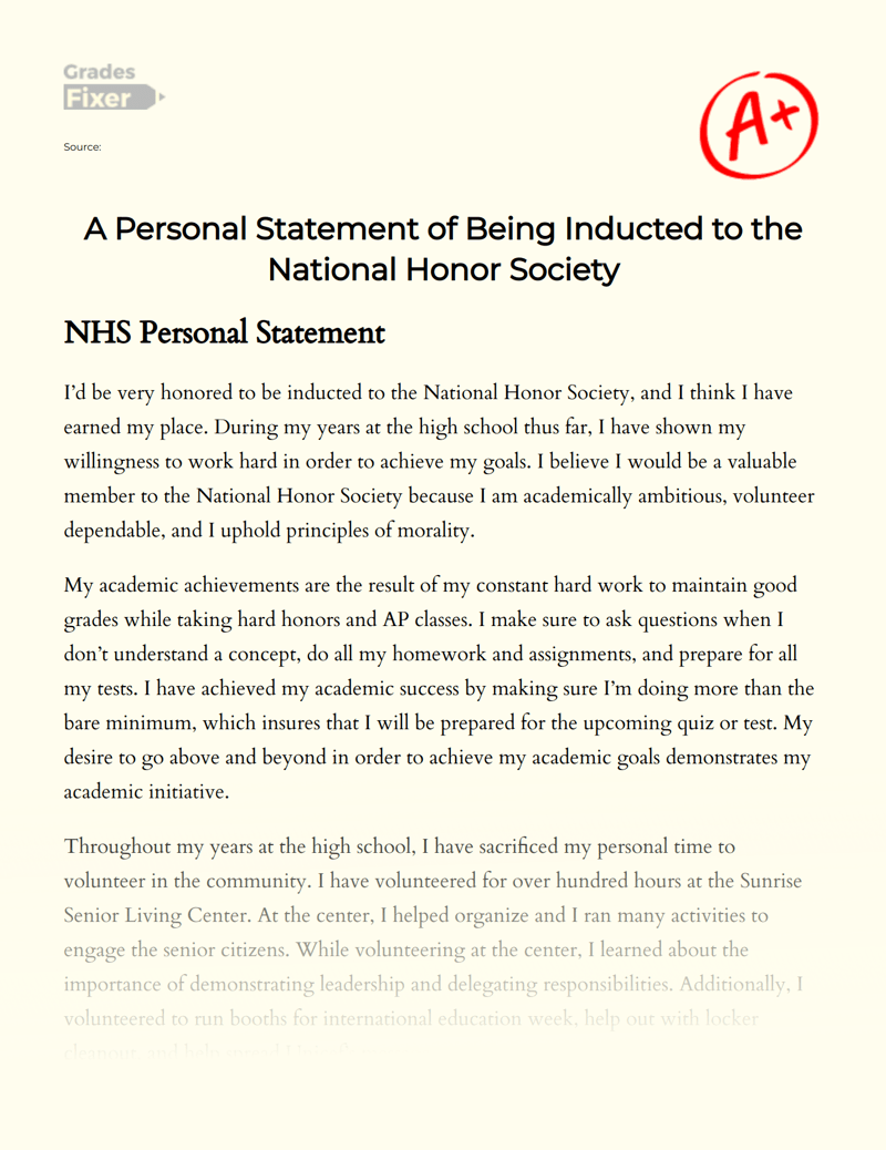 Why I Want to Be in National Honor Society Personal Statement [Essay