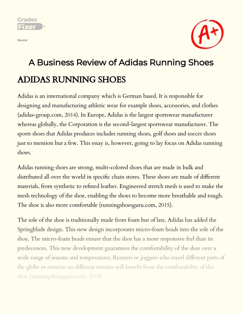 A Business Review of Adidas Running Shoes [Essay Example], 2067 words