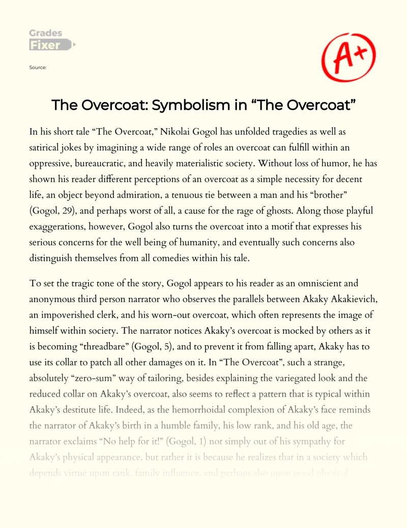 The Overcoat Symbolism in “The Overcoat” [Essay Example], 1687 words