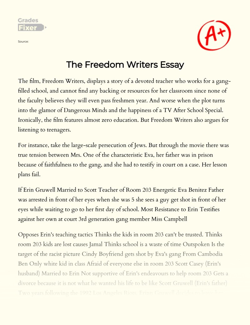 The Freedom Writers Content And Movie Analysis [Essay Example], 861