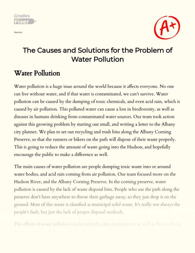 The Causes and Solutions for the Problem of Water Pollution [Essay