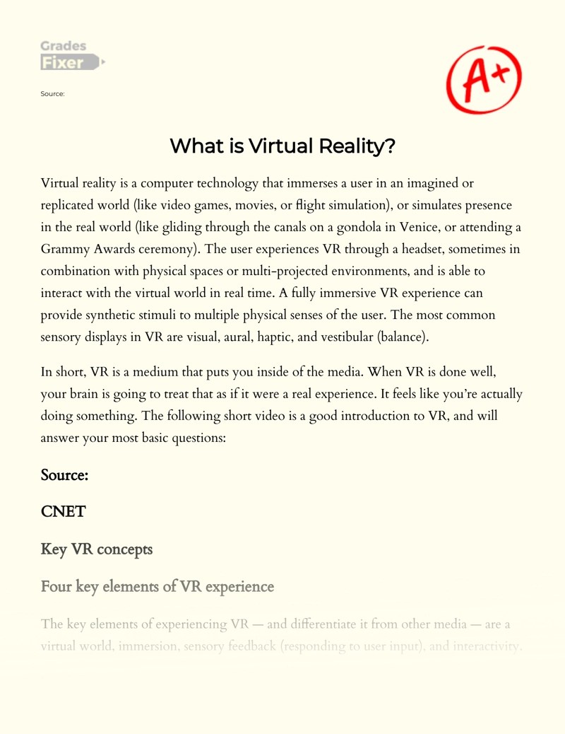 Virtual Reality the Technology of the Future [Essay Example], 2031