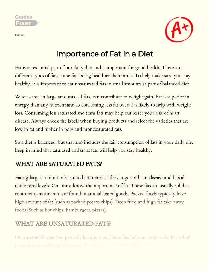 All About Fats: Why You Need Them In Your Diet: [Essay Example], 959 Words Gradesfixer