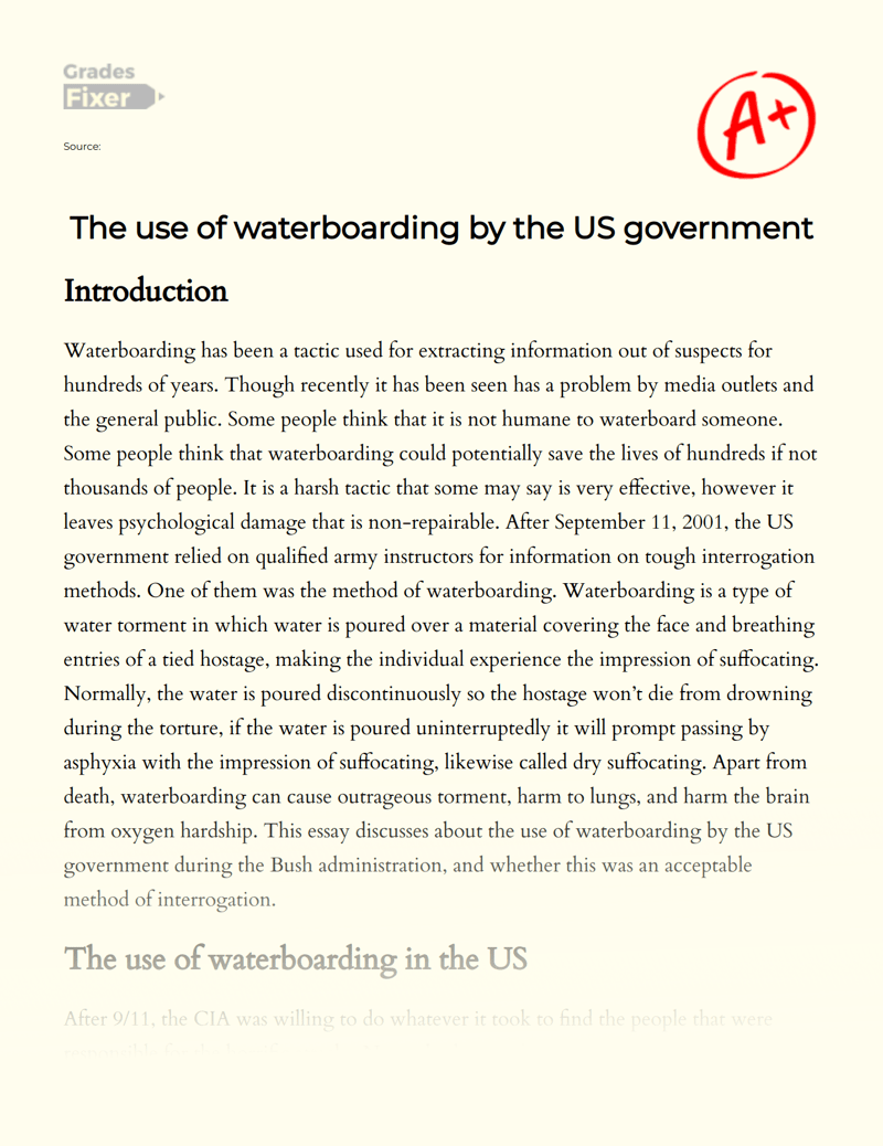 The Use of Waterboarding by The Us Government after 9/11 1481 Words