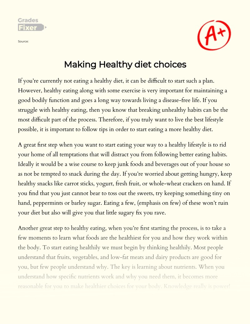 Making Healthy diet choices [Essay Example], 702 words GradesFixer