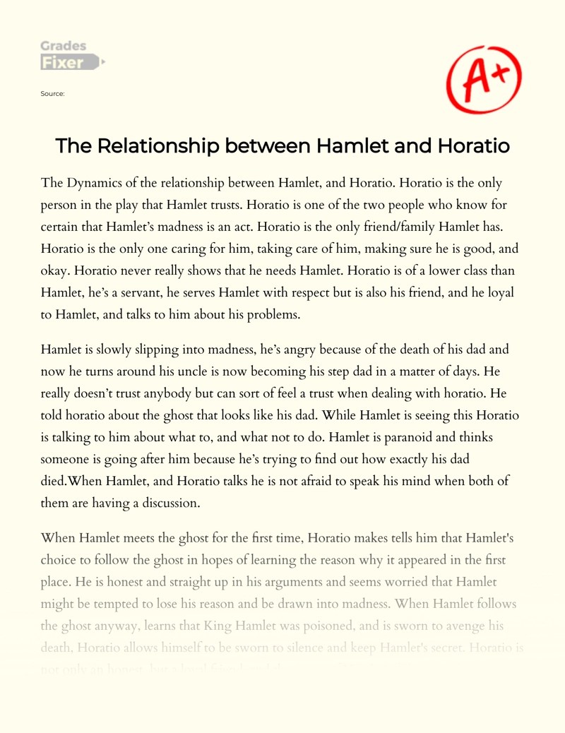The Relationship Between Hamlet and Horatio [Essay Example], 487 words