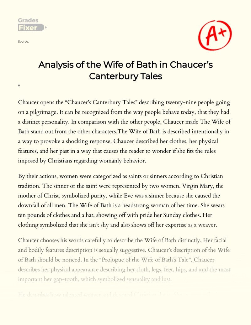 Analysis of the Wife of Bath in Chaucer’s Canterbury Tales [Essay