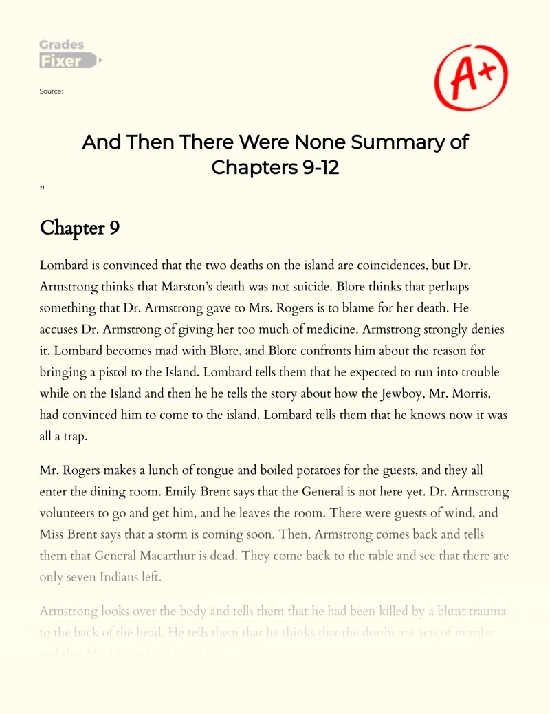 And then There Were None Summary of Chapters 912 [Essay Example