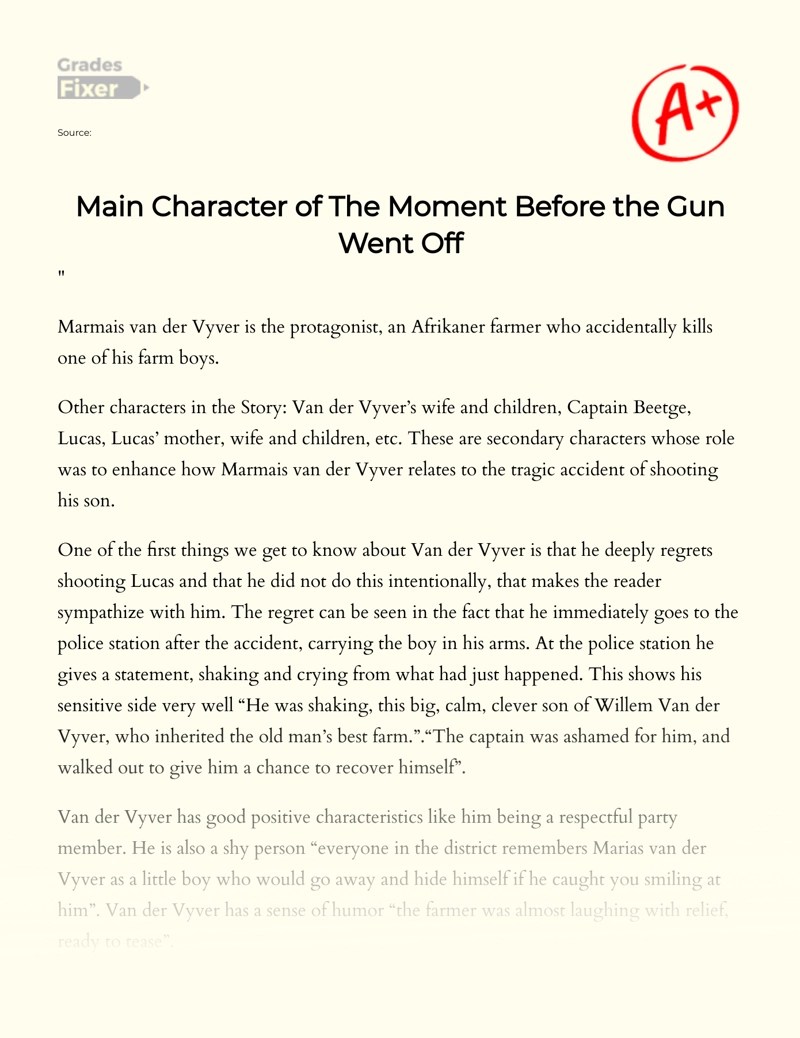 Main Character Of The Moment Before The Gun Went Off: [Essay Example], 435 Words Gradesfixer