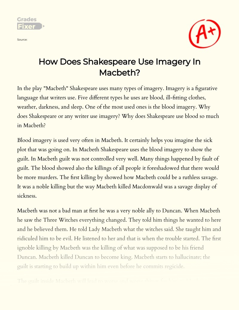 The Use of Imagery in Shakespeare’s Macbeth [Essay Example], 463 words