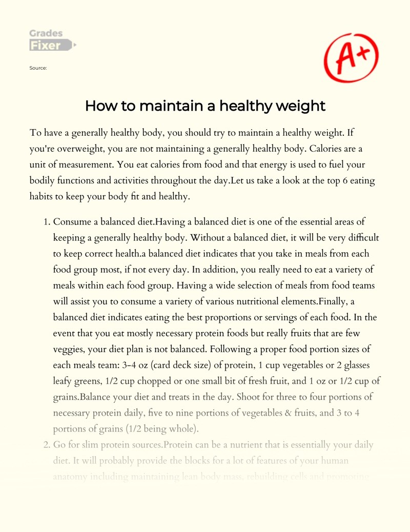 How to maintain a healthy weight [Essay Example], 989 words GradesFixer