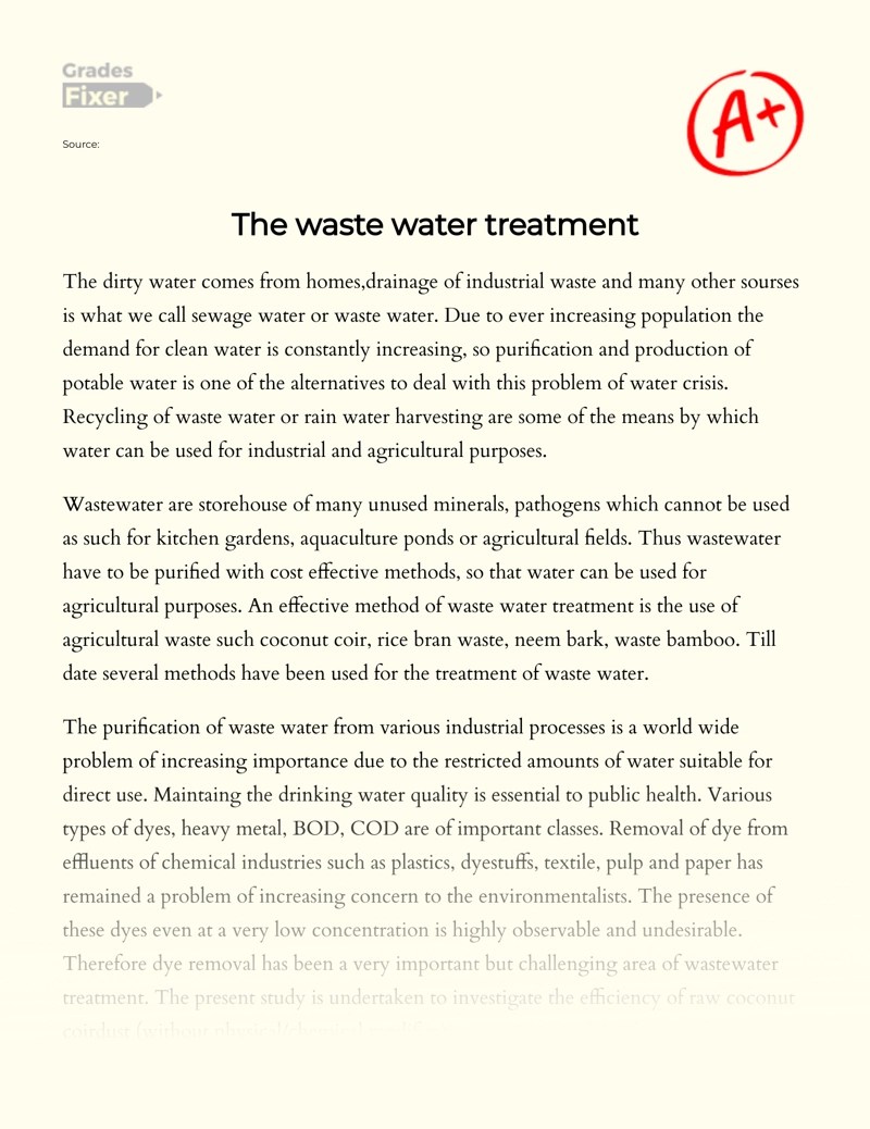 Steps of the Wastewater Treatment Process [Essay Example], 1105 words