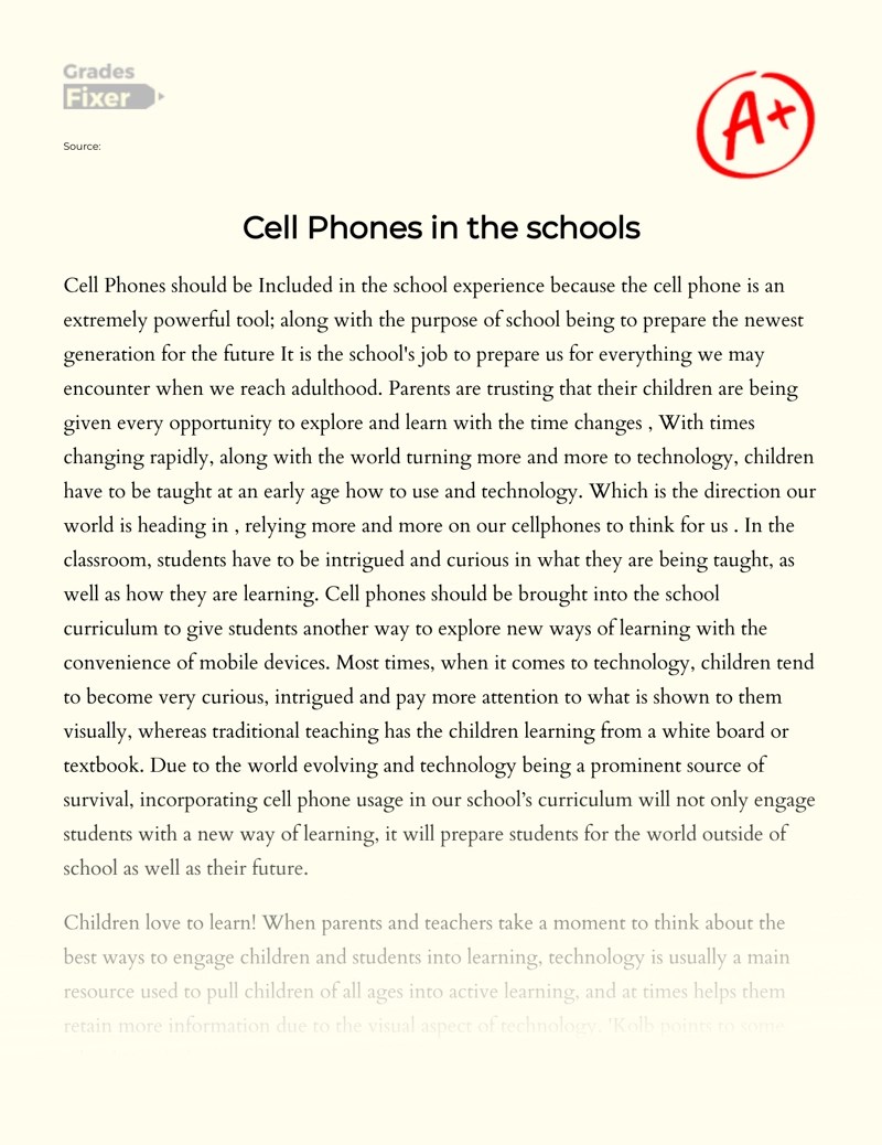 Cell Phones in the schools [Essay Example], 989 words GradesFixer