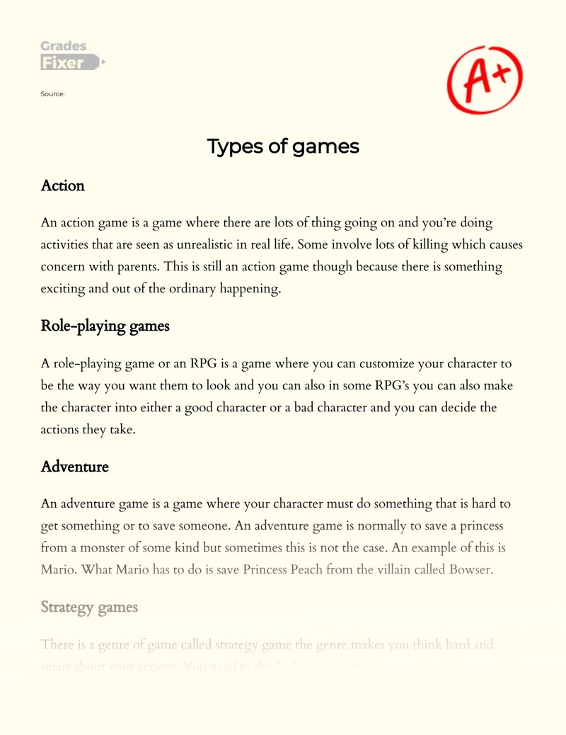 The Types of Video Games and the Consequences of Playing Them Too Much