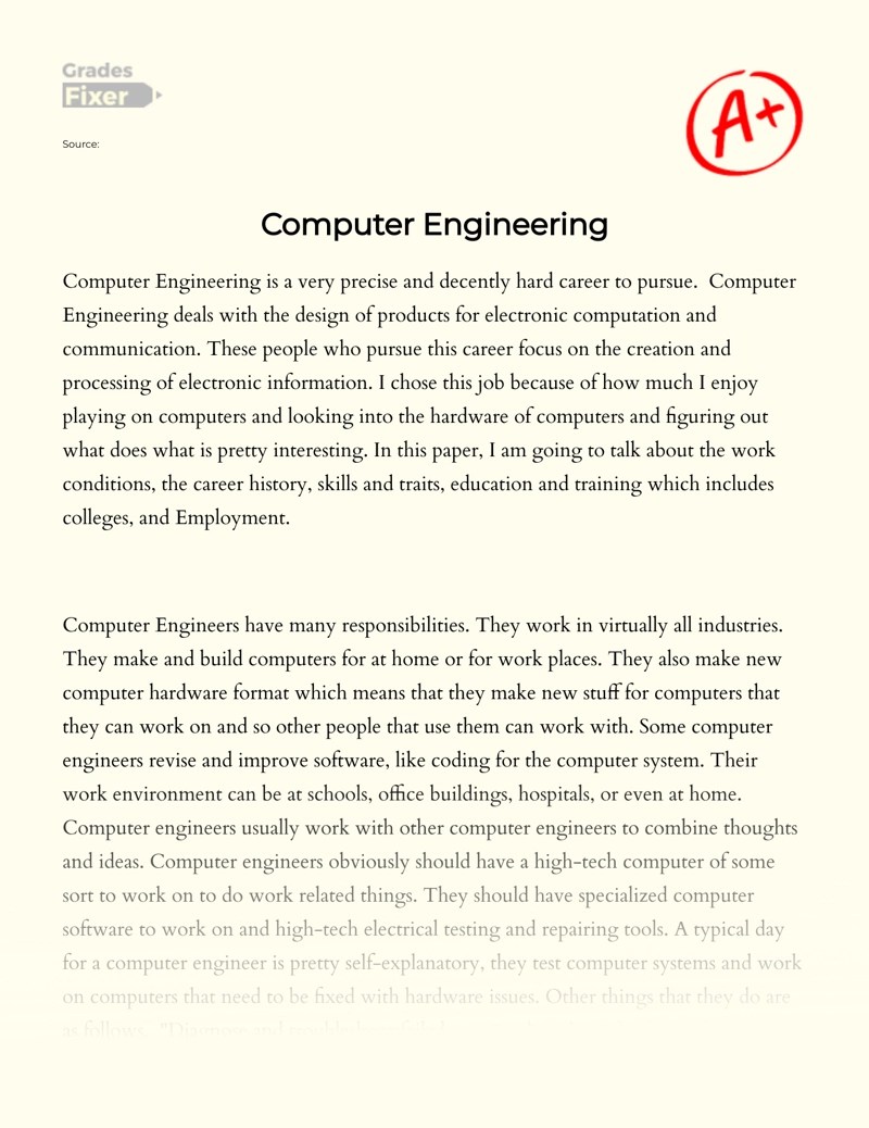 The Job in Computer Engineering [Essay Example], 1053 words GradesFixer