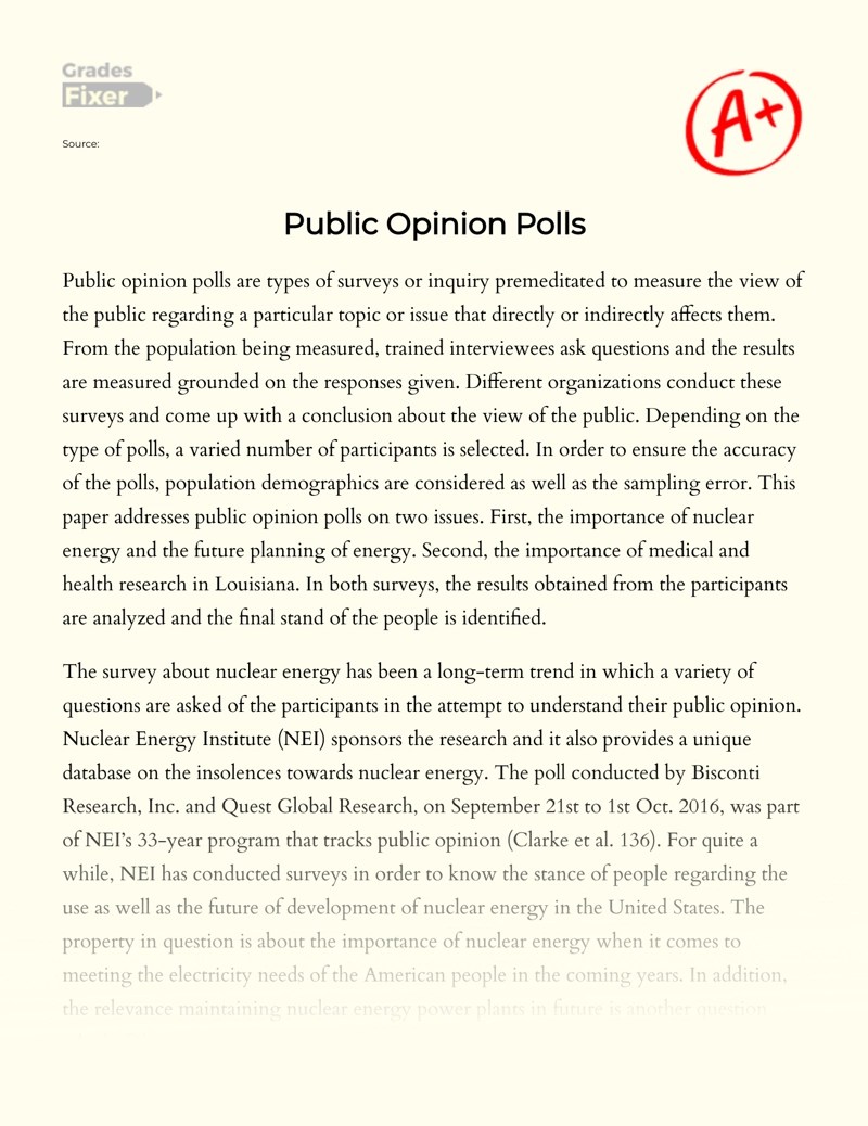 Public Opinion Polls [Essay Example], 1169 words GradesFixer