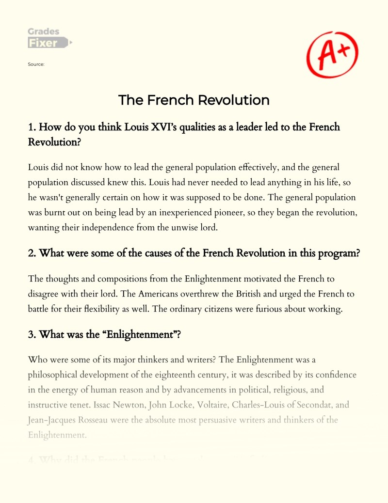 The French Revolution [Essay Example], 1021 words GradesFixer