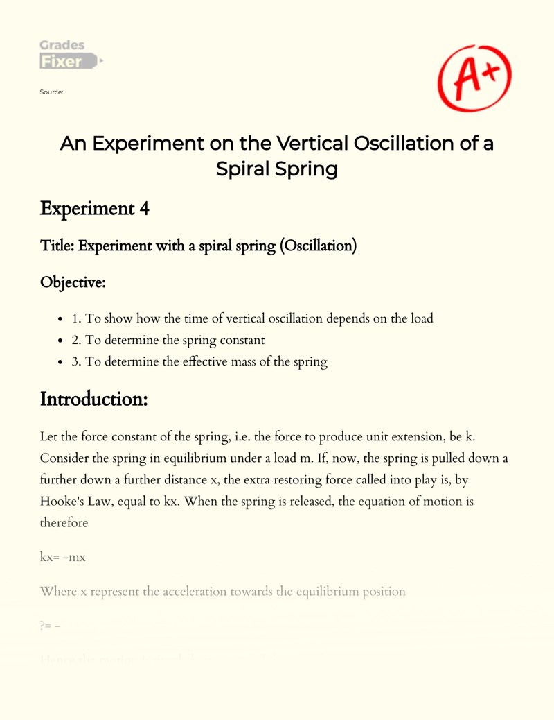 An Experiment on the Vertical Oscillation of a Spiral Spring [Essay