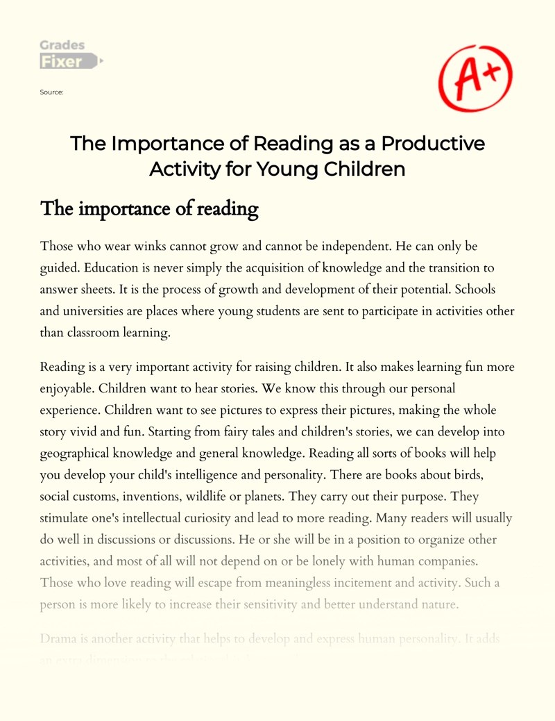The Importance of Reading as a Productive Activity for Young Children