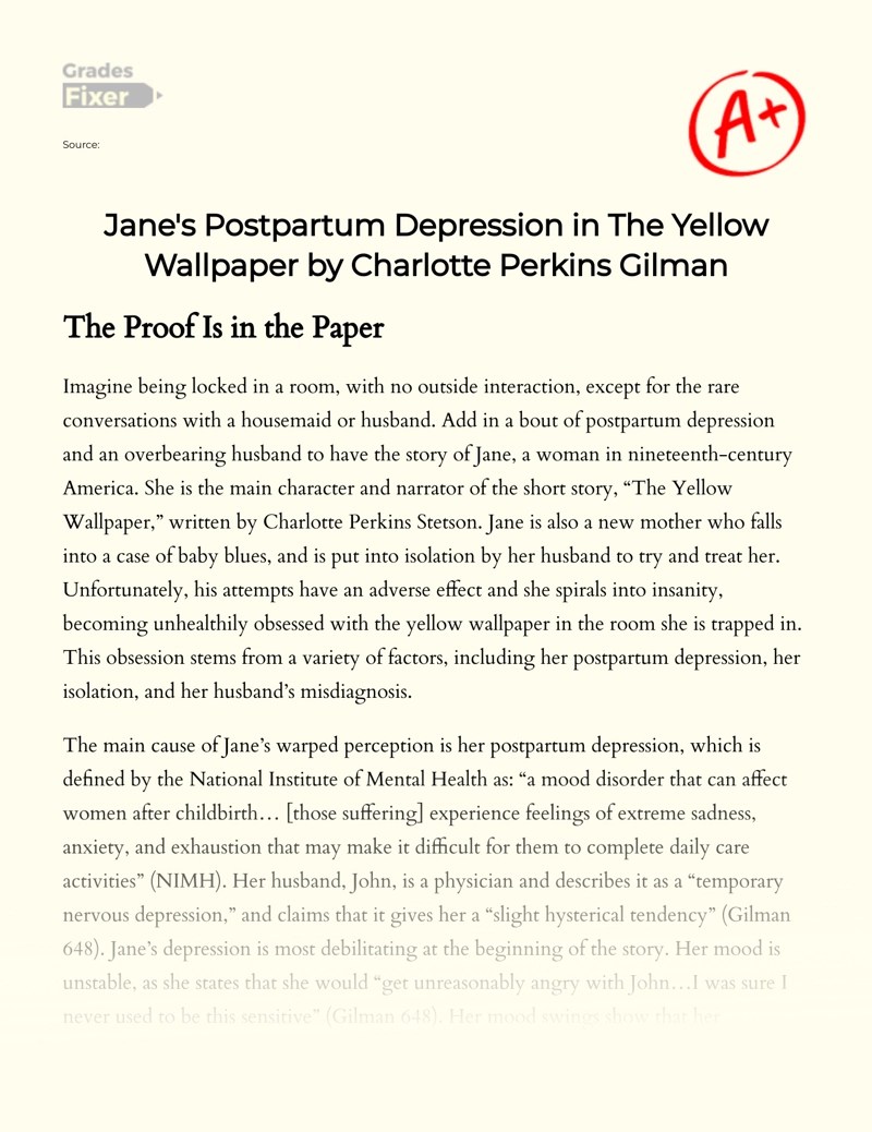 Jane's Postpartum Depression in The Yellow Wallpaper by Charlotte