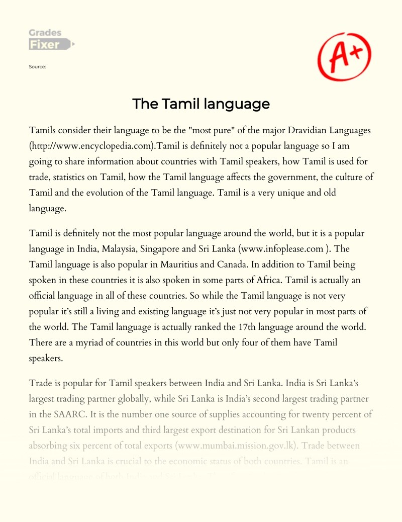 The Tamil language [Essay Example], 615 words GradesFixer