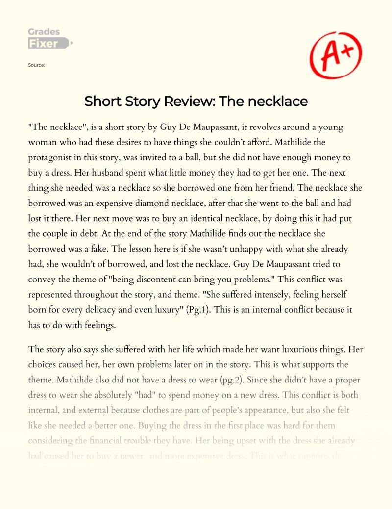 Short Story Review The necklace [Essay Example], 456 words GradesFixer