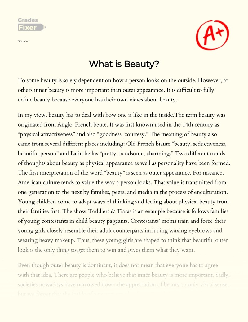 What Is Beauty Inner and Physical [Essay Example], 1078 words GradesFixer