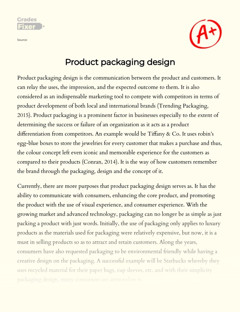 Product Packaging Design [Essay Example], 522 words GradesFixer
