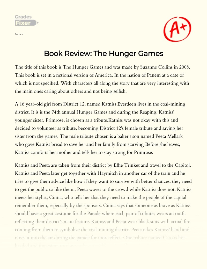 Book Review The Hunger Games [Essay Example], 2291 words GradesFixer