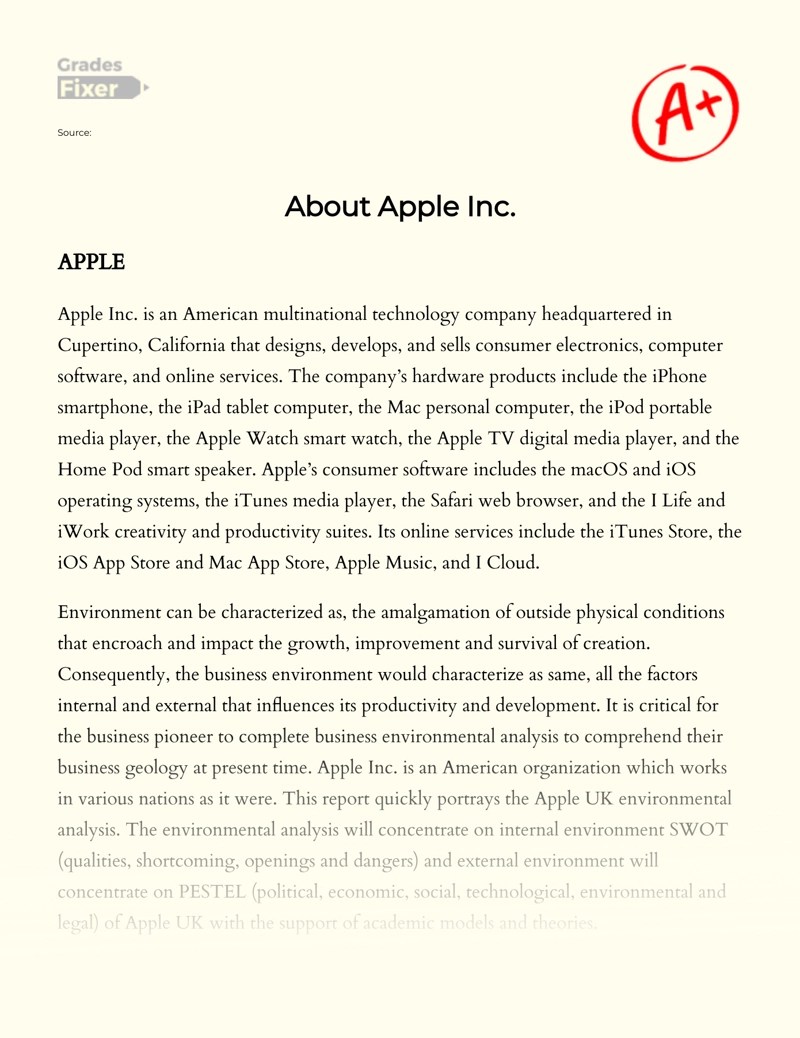 About Apple Inc. [Essay Example], 1123 words GradesFixer