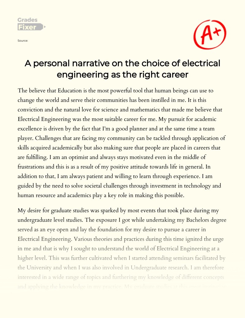 A personal narrative on the choice of electrical engineering as the