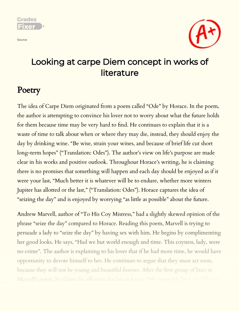 Looking at Carpe Diem Concept in Works of Literature [Essay Example