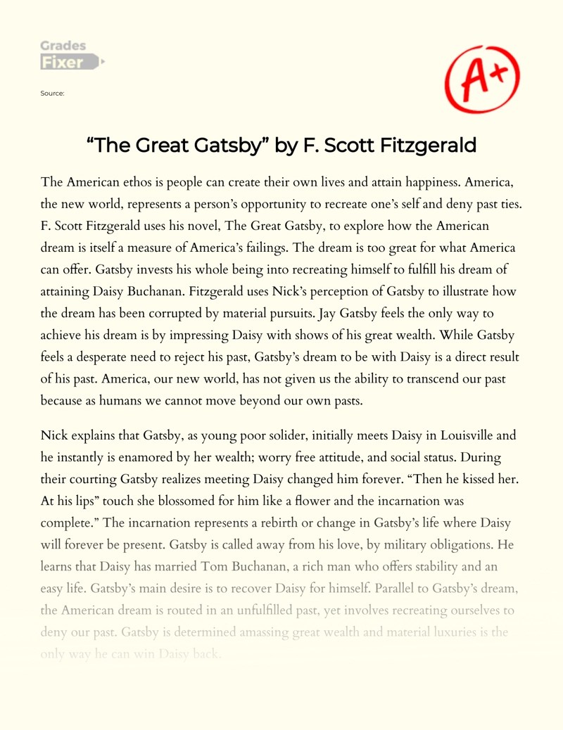 The Main Ideas of "The Great Gatsby" by F. Scott Fitzgerald [Essay Example], 1235 words GradesFixer
