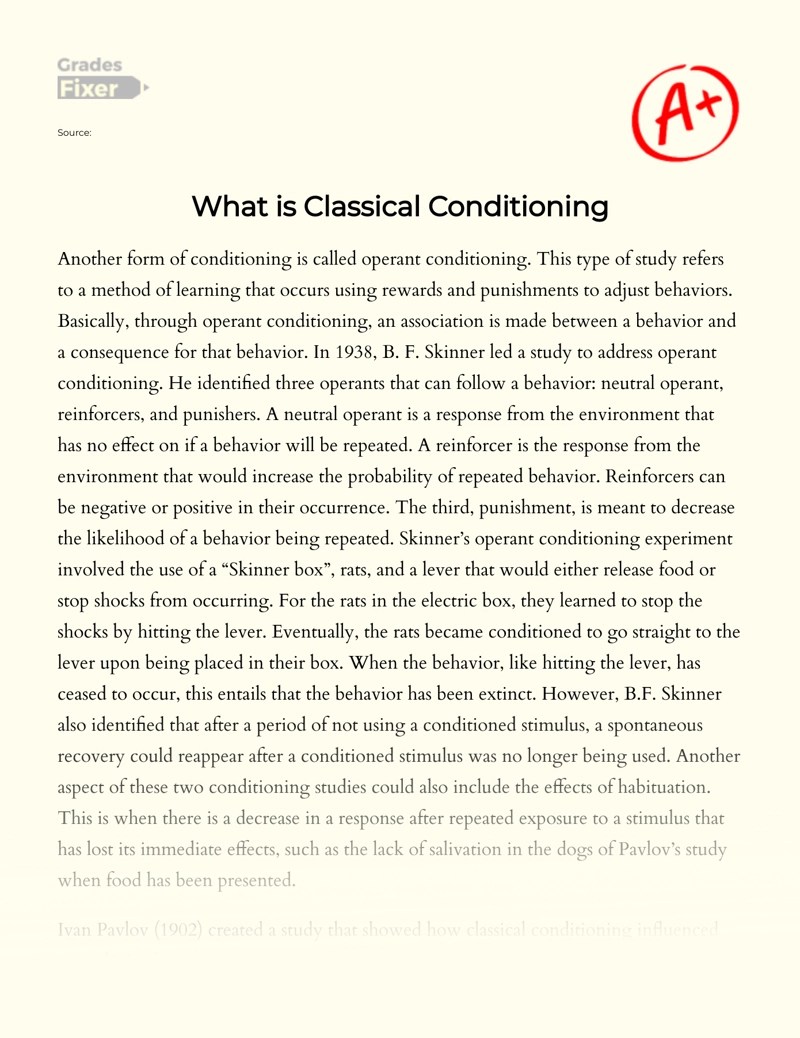 What is Classical Conditioning [Essay Example], 630 words GradesFixer